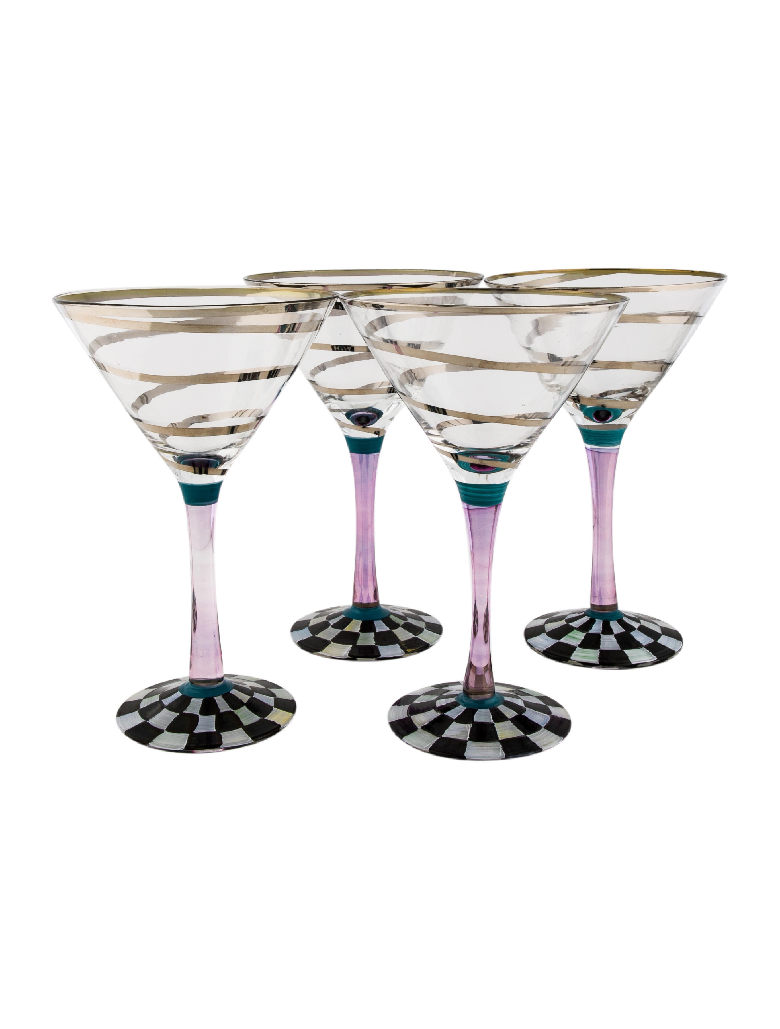 MacKenzie-Childs Set of 4 Whirligig Circus Martini Glasses