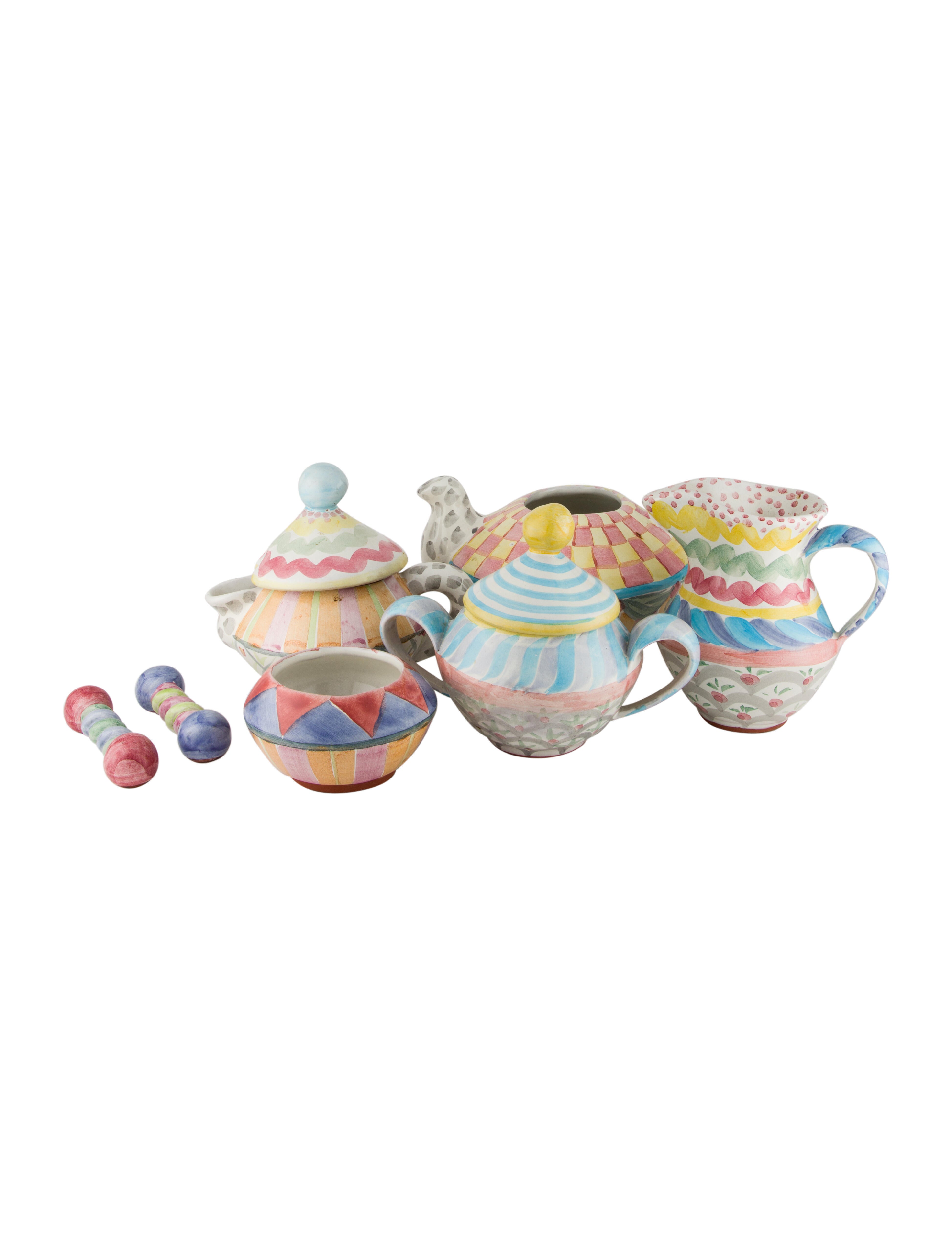 MacKenzieChilds 7Piece HandPainted Coffee & Tea Set Serveware