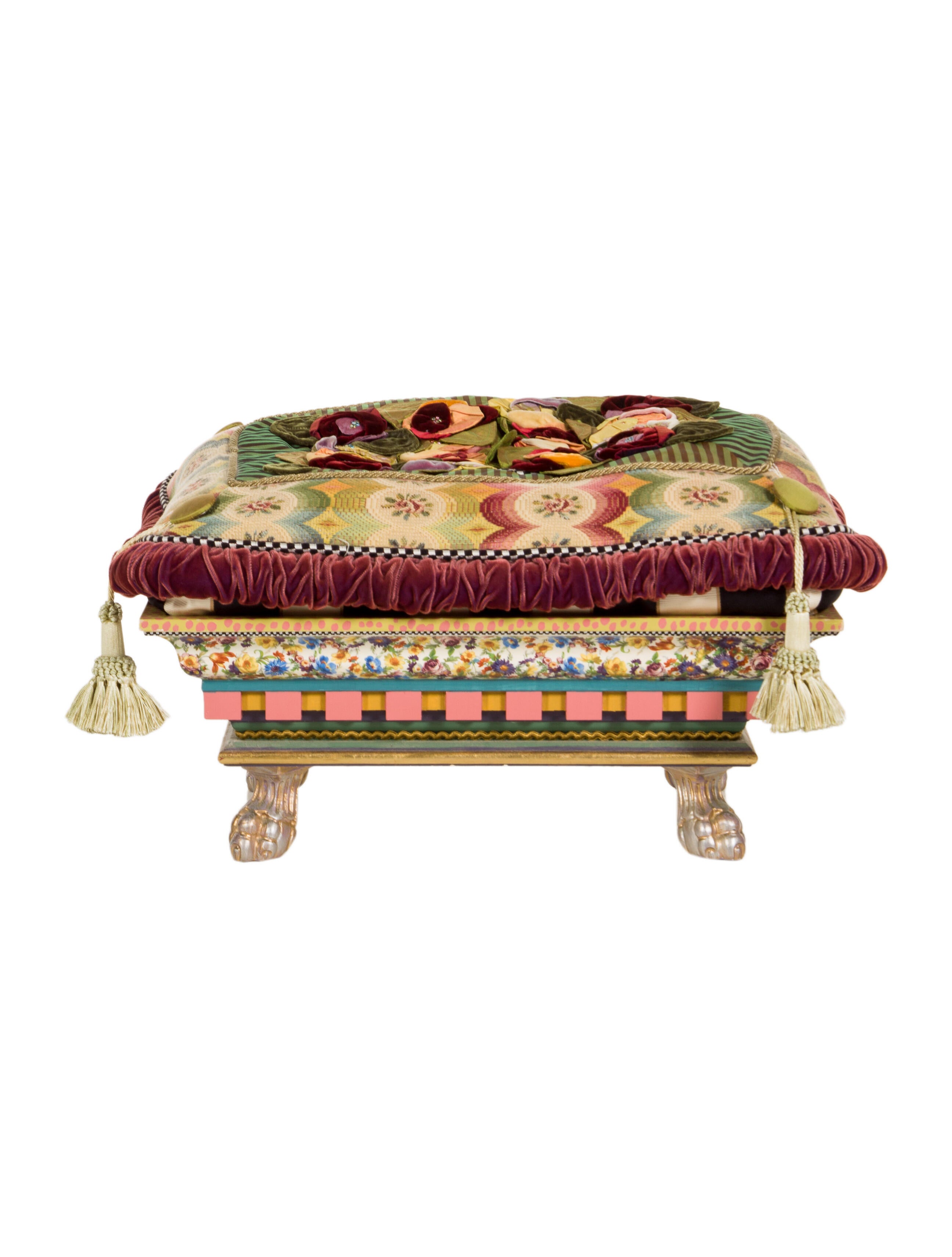 MacKenzieChilds Upholstered Ottoman Green, 1 pieces Ottomans & Benches, Furniture