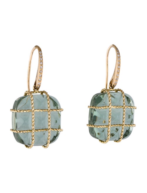 Madstone 18K Prasiolite and Diamond Drop Earrings