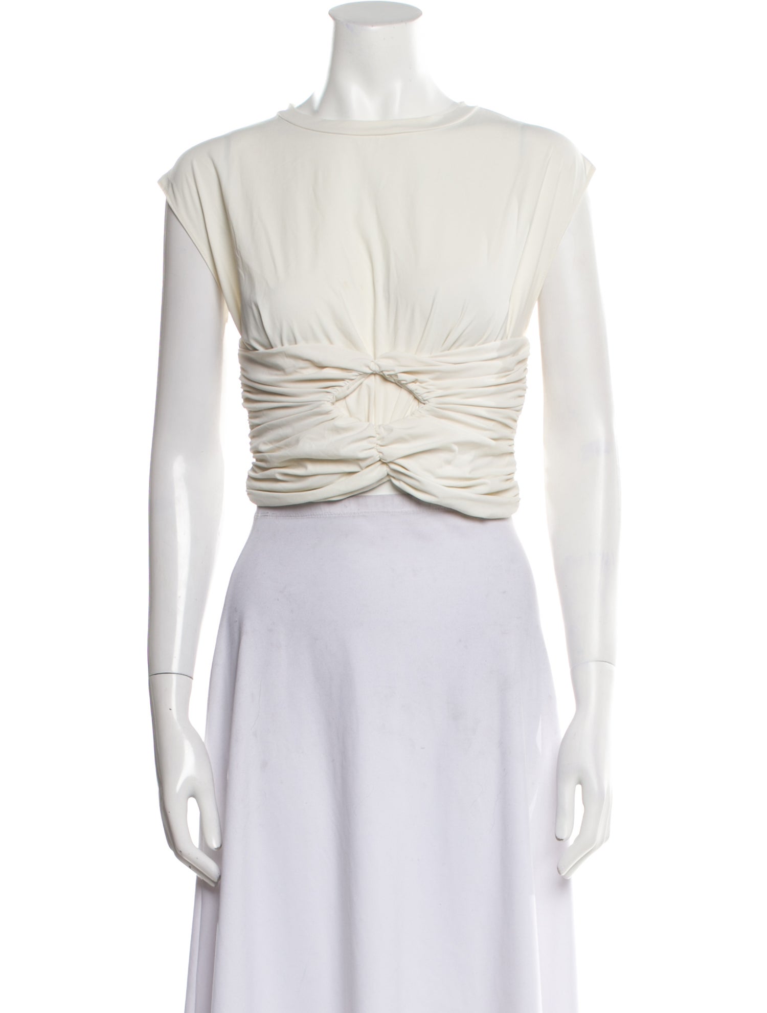 Magda Butrym Bateau Neckline Short Sleeve Crop Top