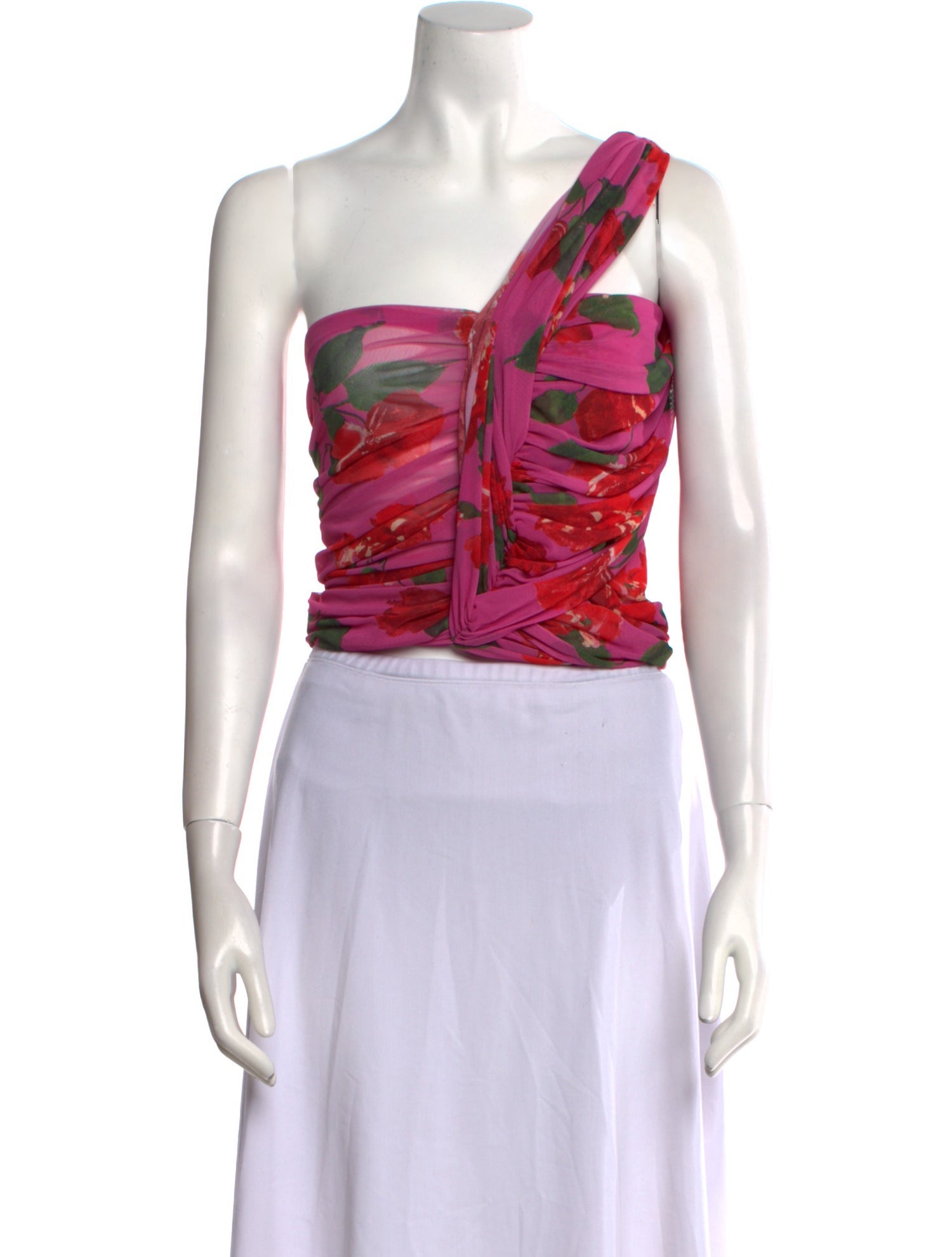 Magda Butrym Printed One-Shoulder Crop Top