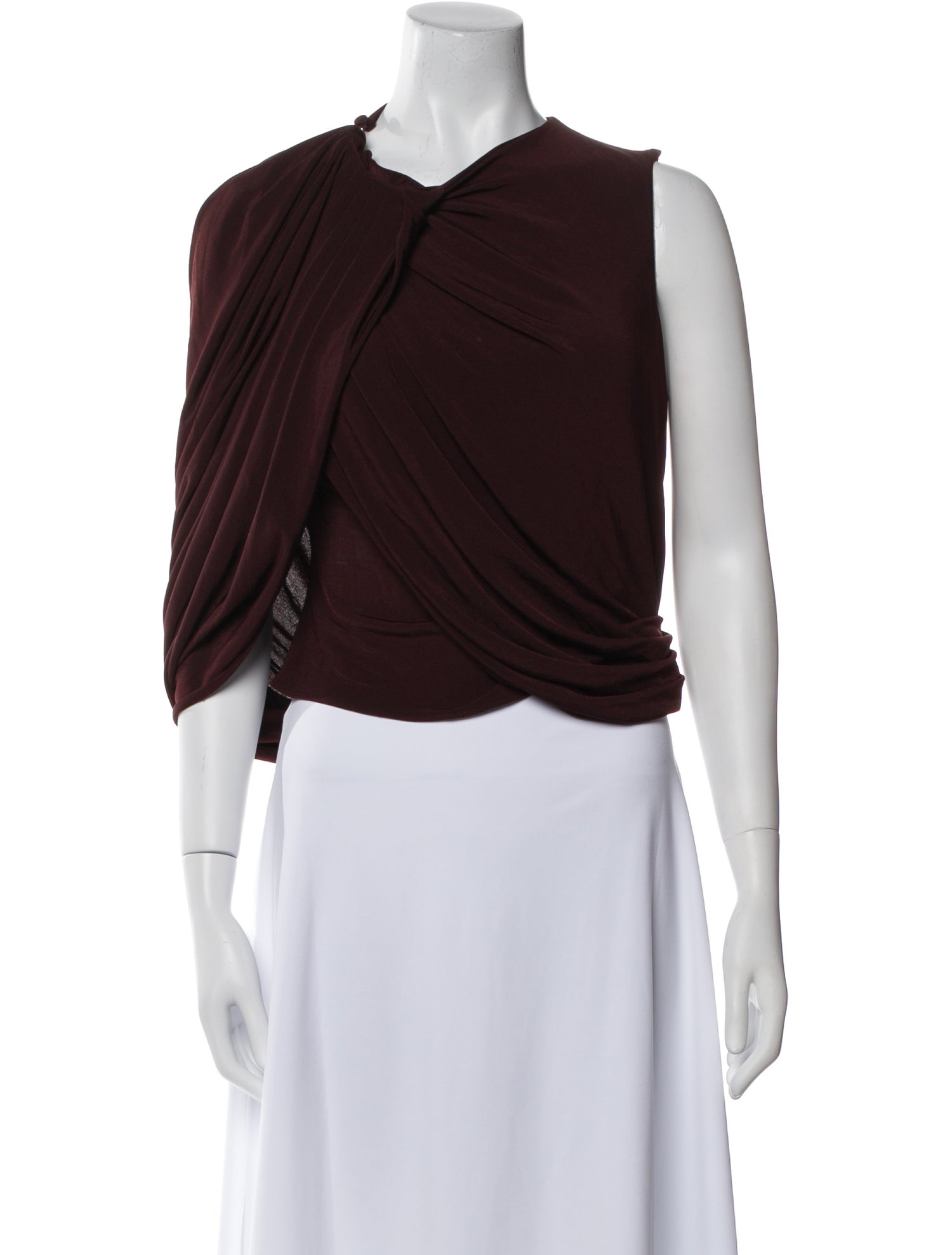 Magda Butrym Cowl Neck Three-Quarter Sleeve Crop Top