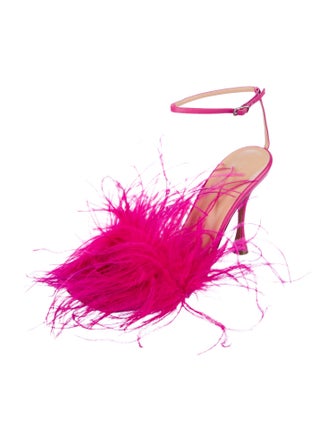 Magda Butrym Leather Feather Trim Gladiator Sandals