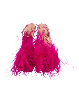 Magda Butrym Leather Feather Trim Gladiator Sandals