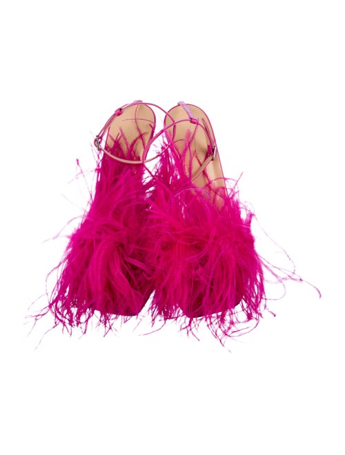 Magda Butrym Leather Feather Trim Gladiator Sandals