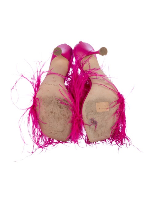 Magda Butrym Leather Feather Trim Gladiator Sandals