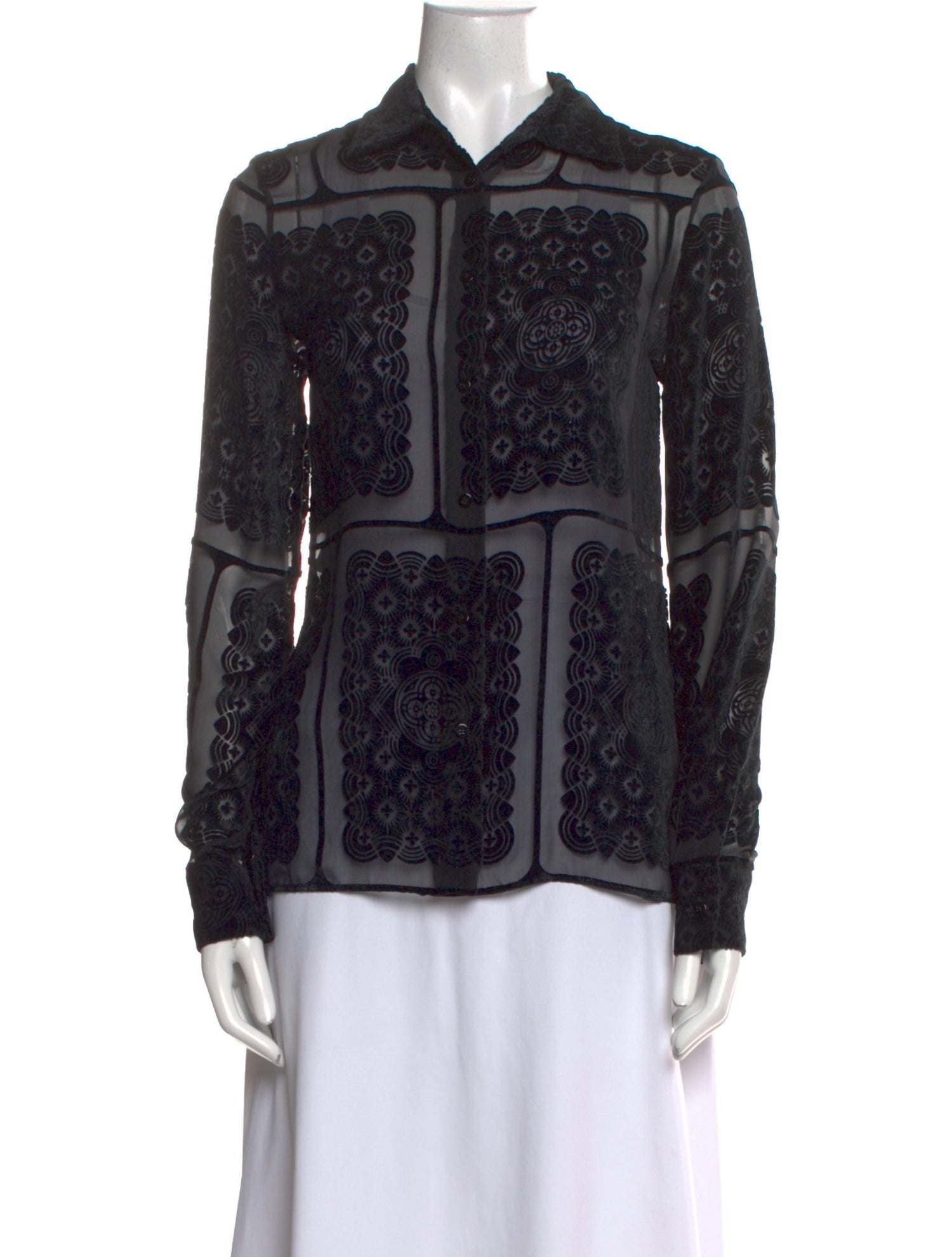 Maison Margiela Lace Pattern Long Sleeve Button-Up Top