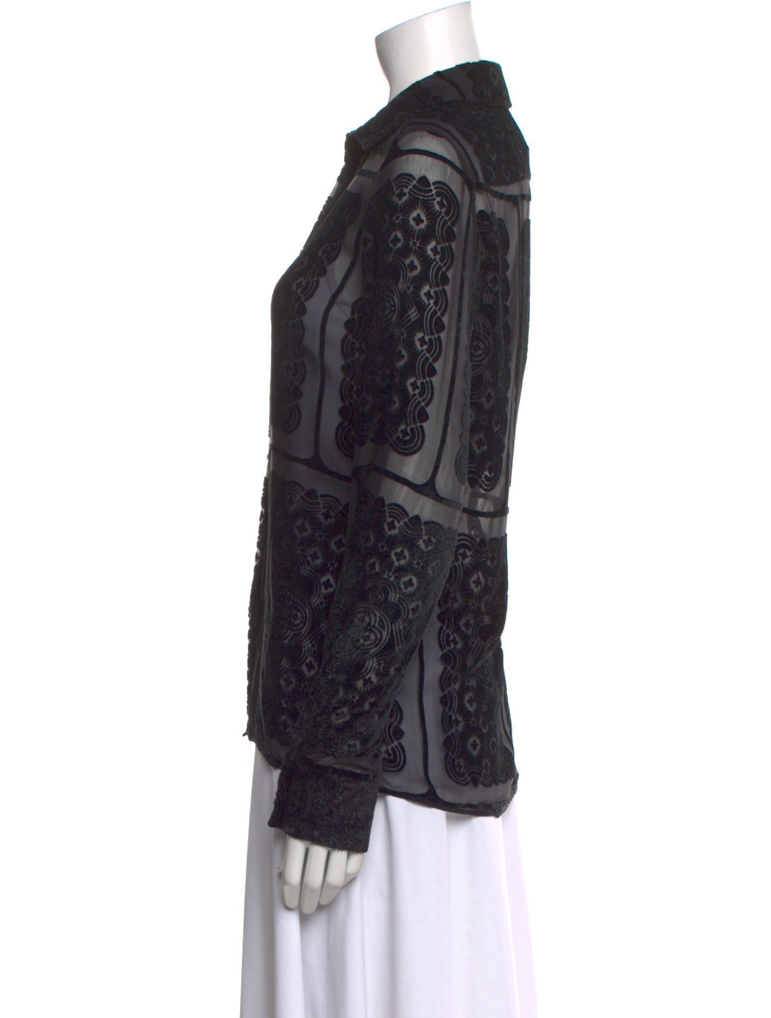 Maison Margiela Lace Pattern Long Sleeve Button-Up Top