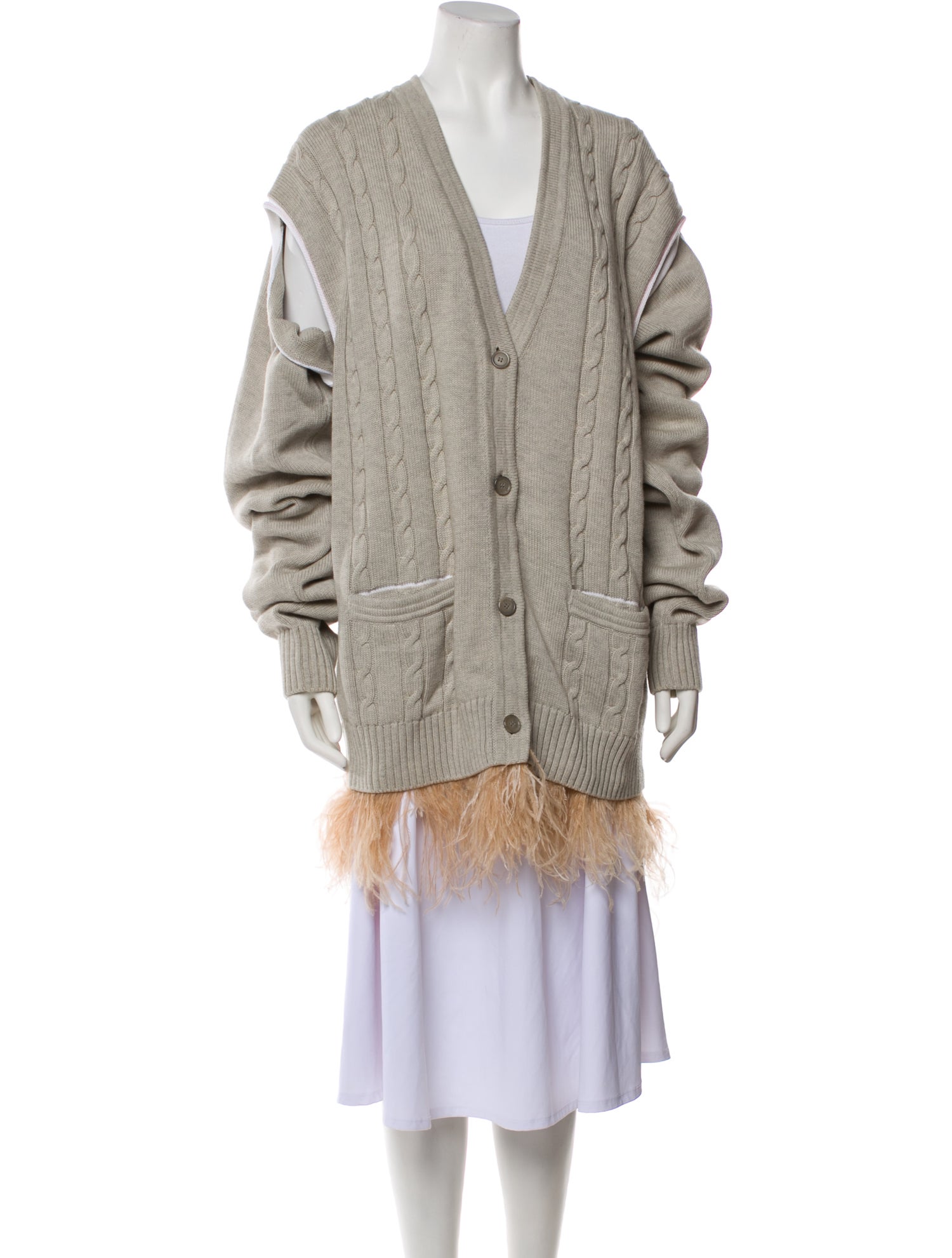 Maison Margiela 2019 Feather Fringe Trim Cable knit Sweater