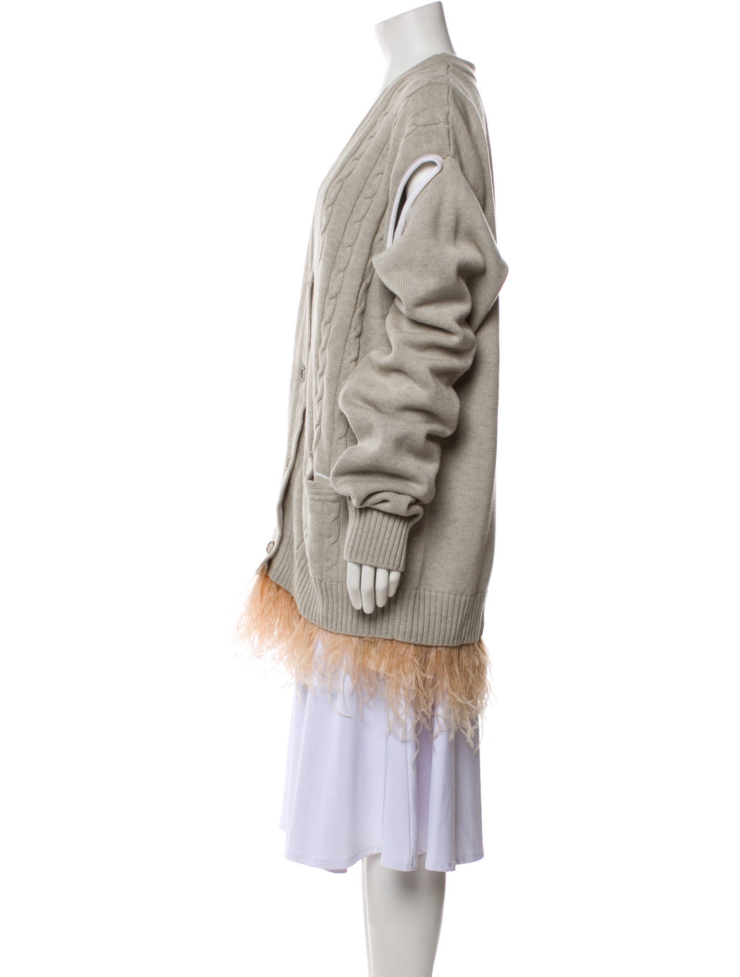 Maison Margiela 2019 Feather Fringe Trim Cable knit Sweater