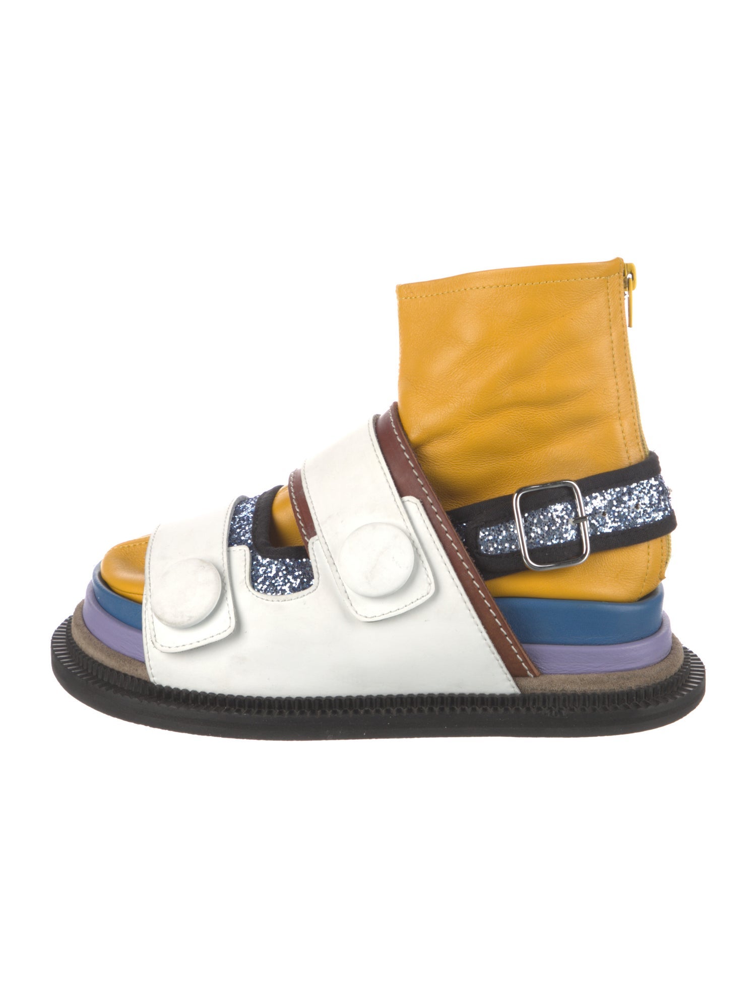 Maison Margiela Leather Colorblock Pattern Gladiator Sandals