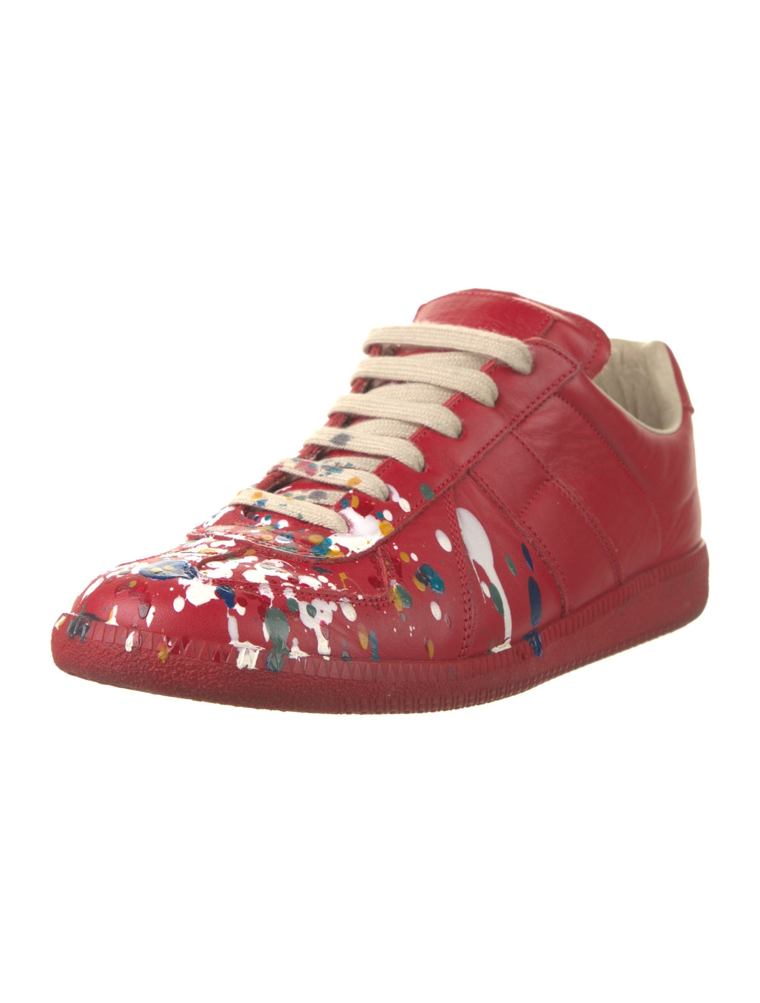 Maison Margiela Leather Printed Sneakers - Red Sneakers, Shoes