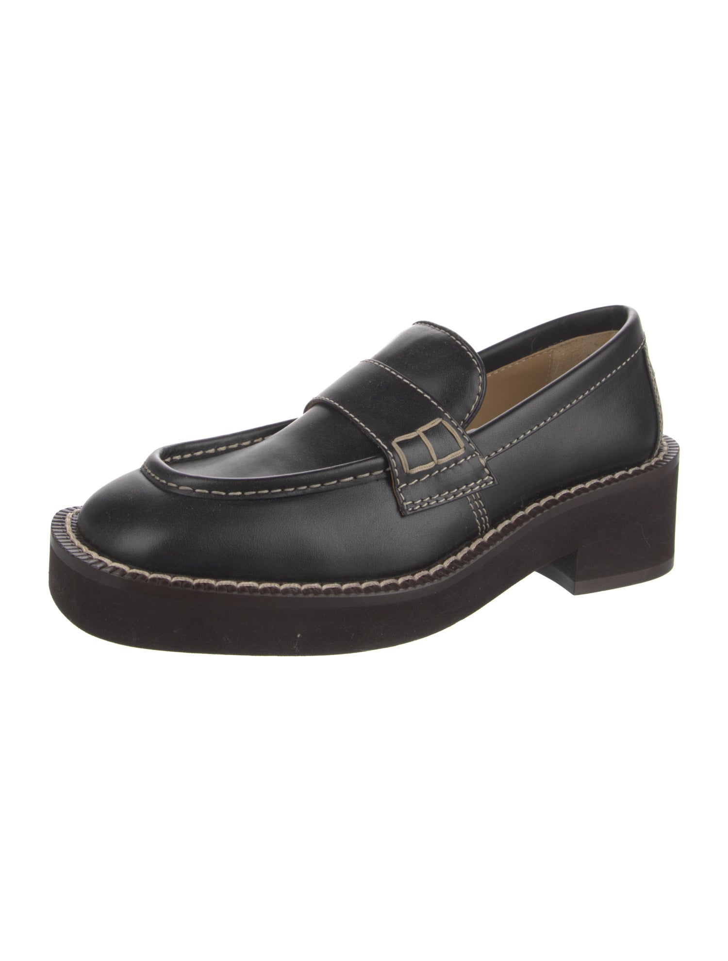 MM6 Maison Margiela Leather Whipstitch Trim Loafers