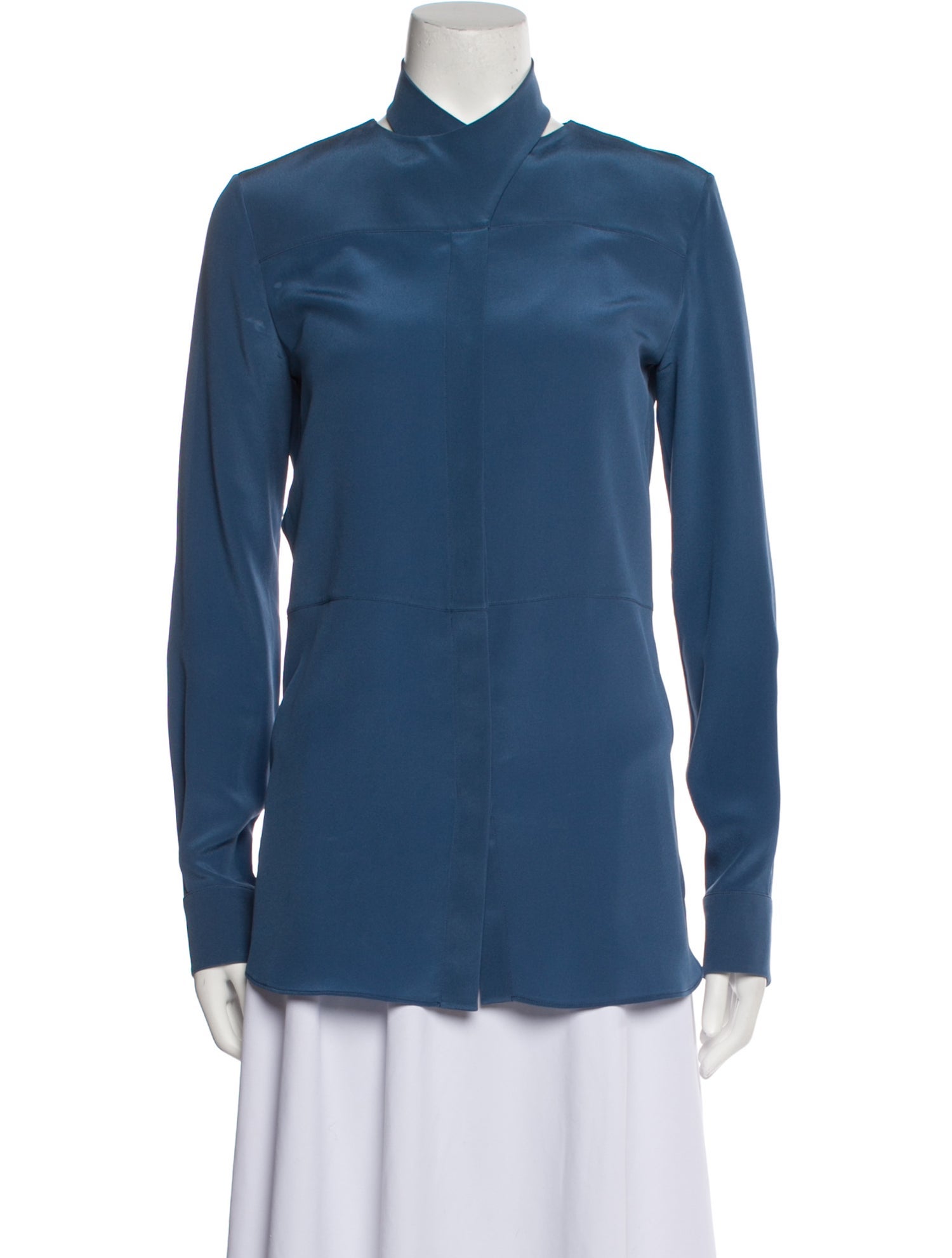 Maison Margiela Silk Mock Neck Button-Up Top