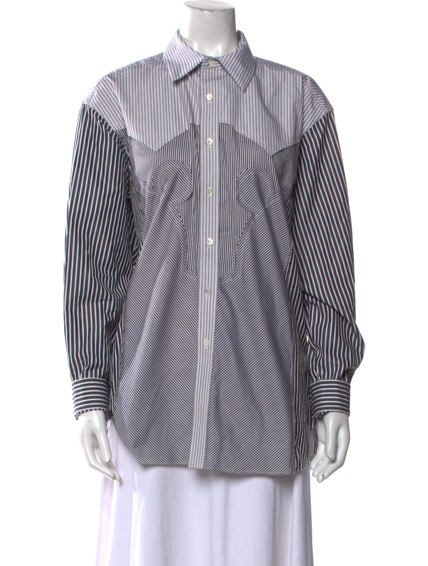 Maison Margiela Striped Long Sleeve Button-Up Top w/ Tags