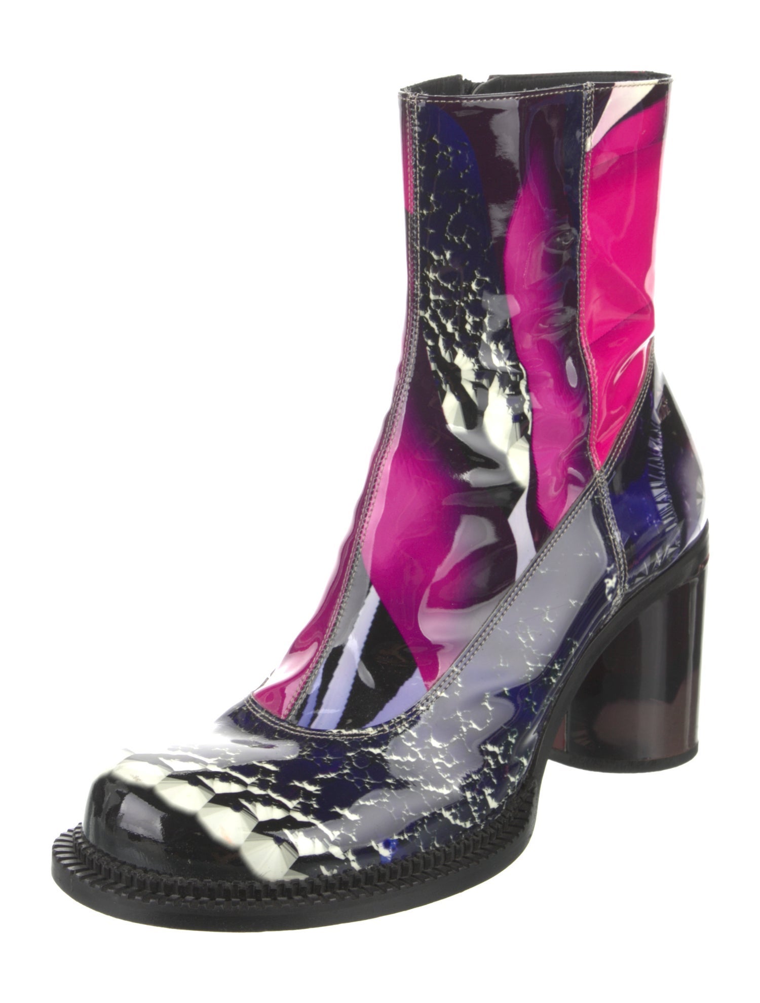 Maison Margiela Patent Leather Printed Combat Boots