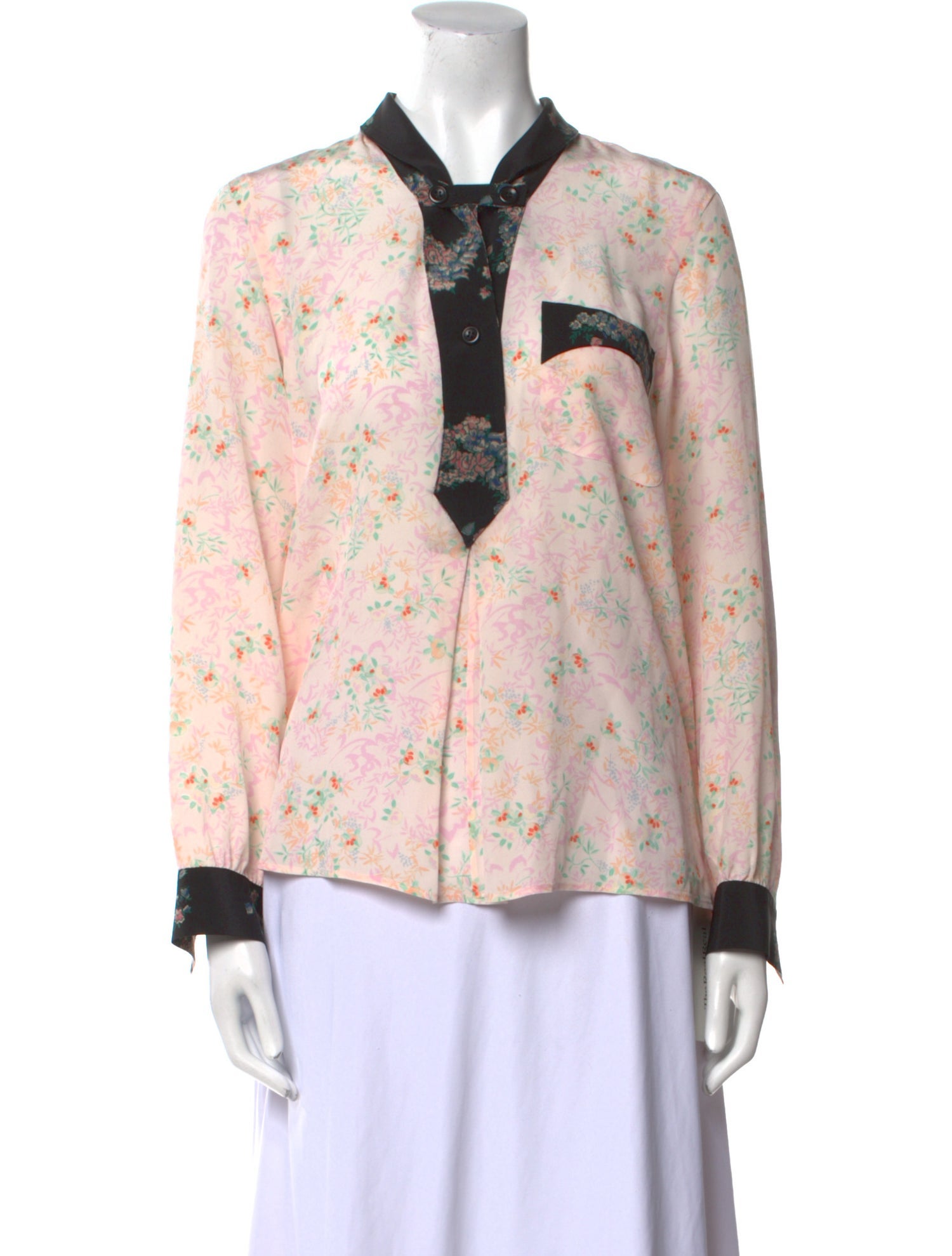Maison Mayle Silk Floral Print Button-Up Top