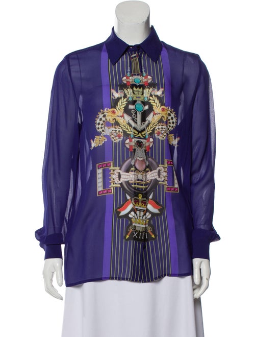Mary Katrantzou Silk Button-Up Top Purple