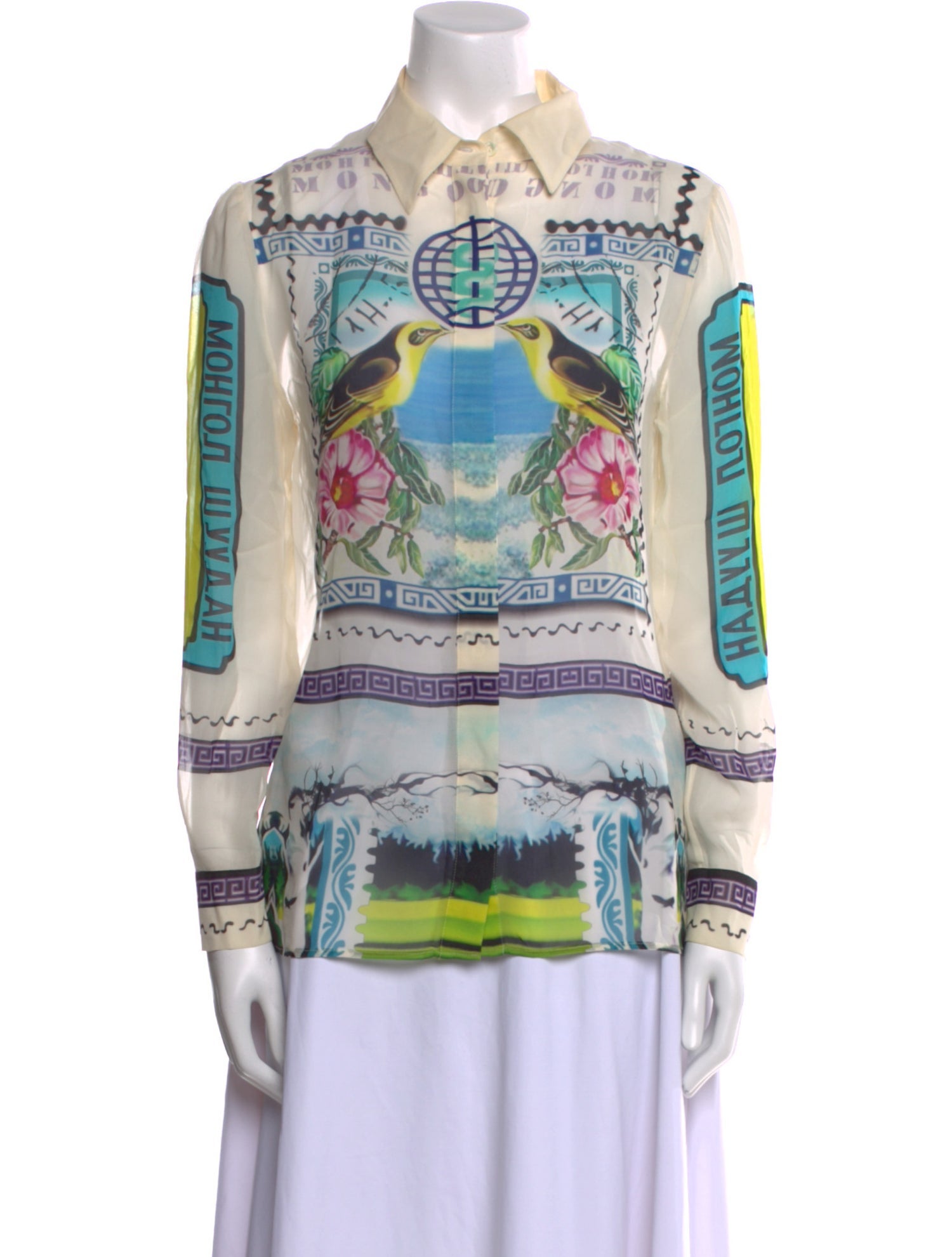 Mary Katrantzou Printed Long Sleeve Button-Up Top
