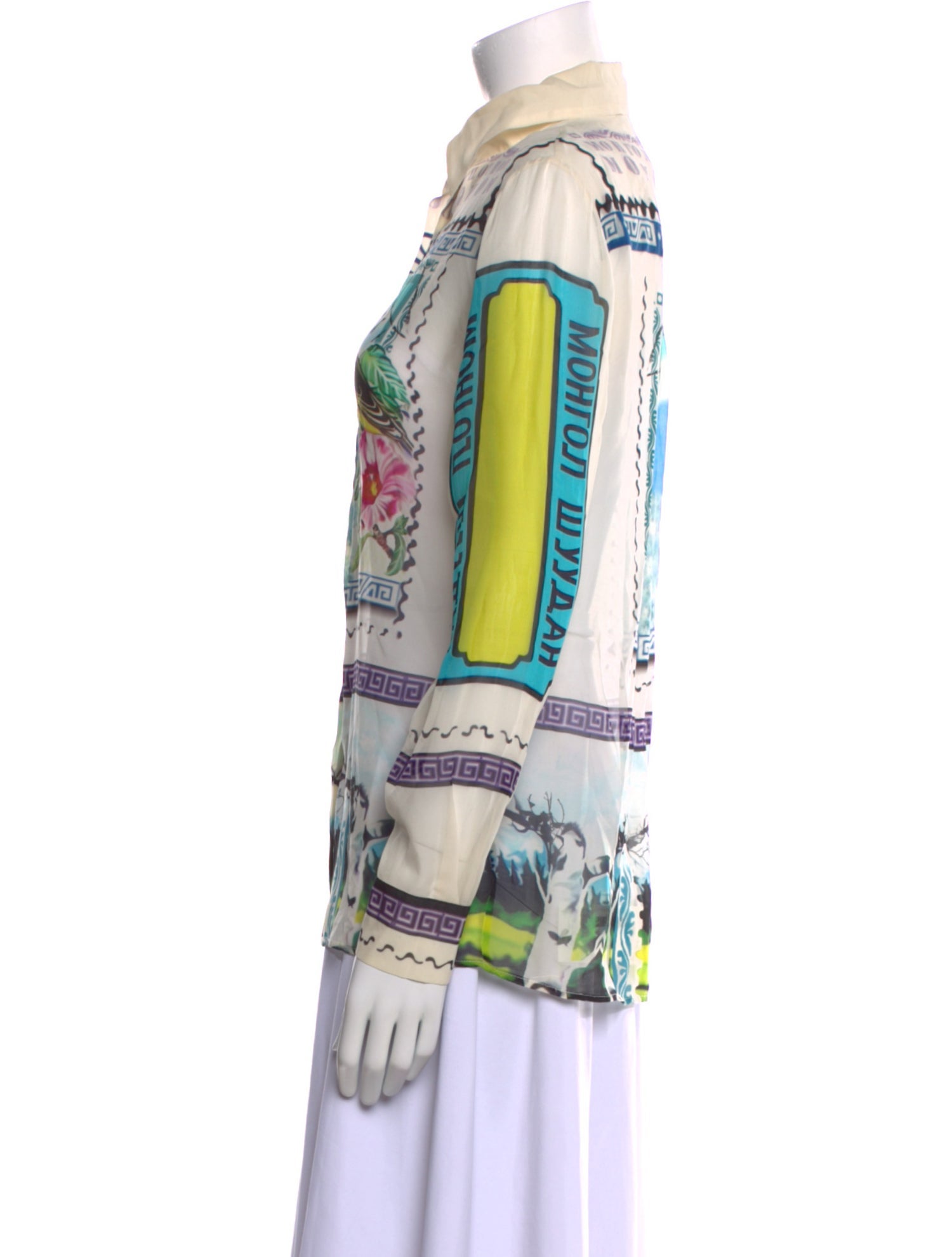 Mary Katrantzou Printed Long Sleeve Button-Up Top