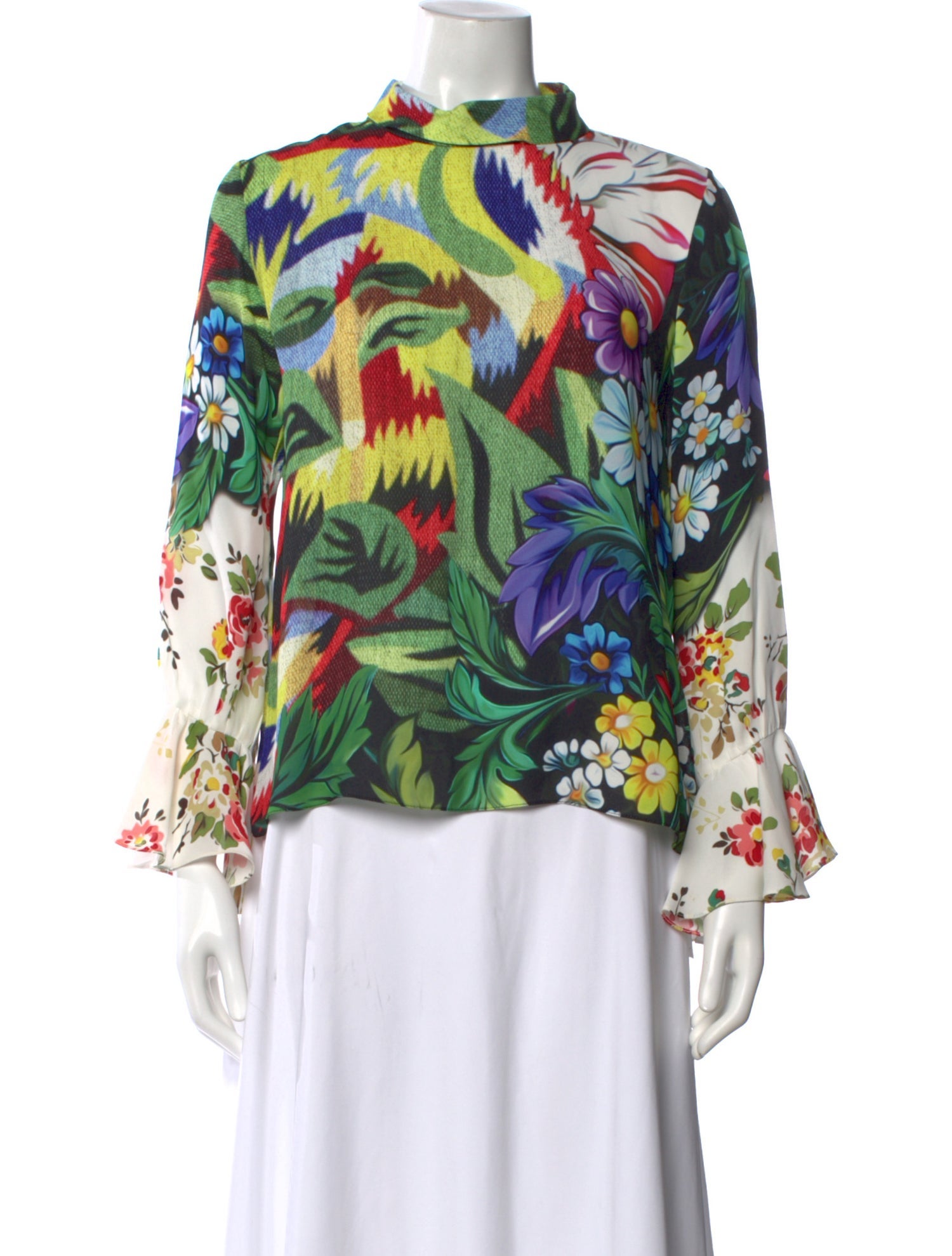 Mary Katrantzou Floral Print Mock Neck Blouse