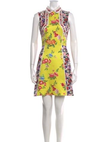 Pre-owned Mary Katrantzou Floral Print Mini Dress In Yellow