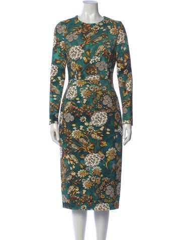 Pre-owned Mary Katrantzou Floral Print Midi Length Dress In Green