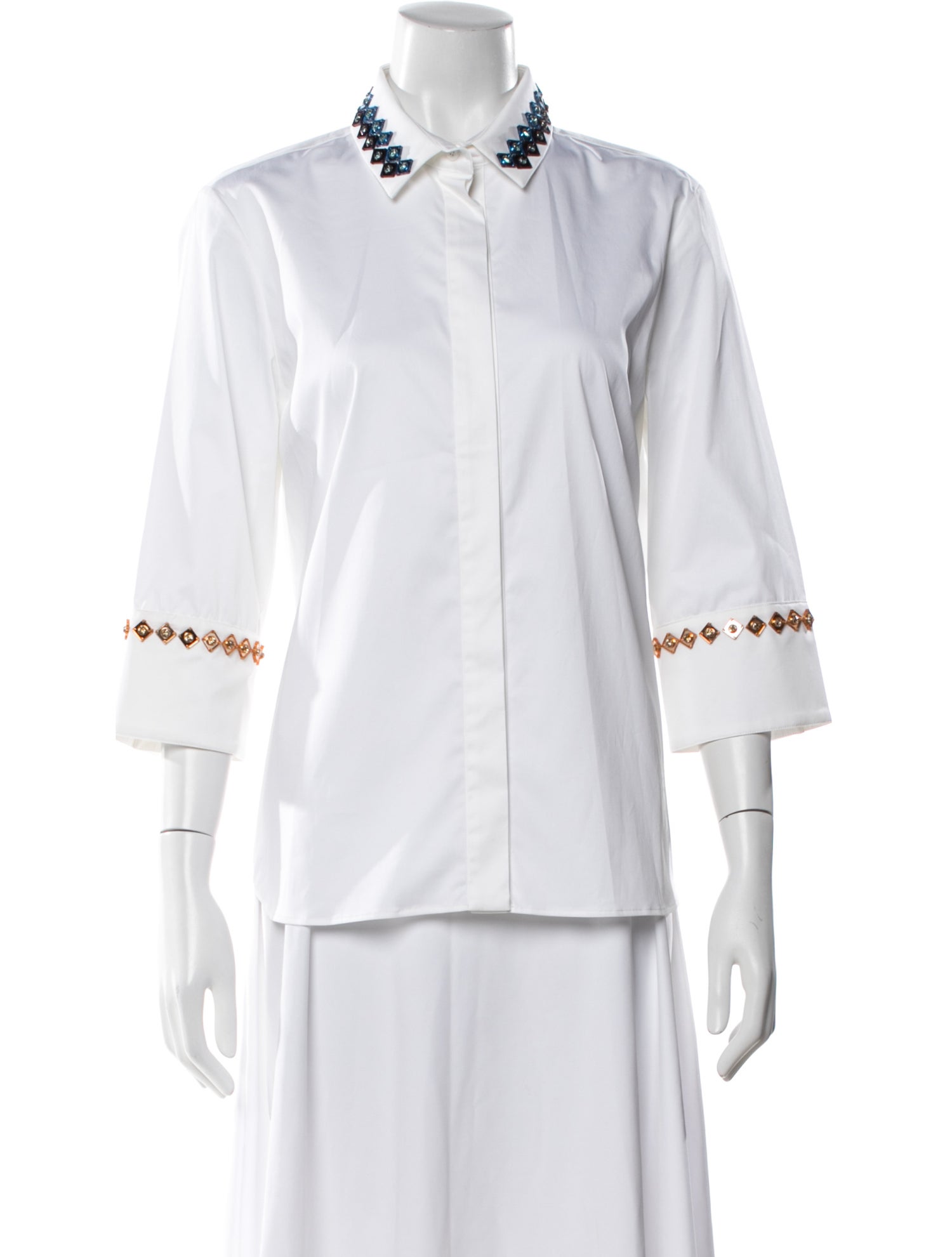 Mary Katrantzou Printed Three-Quarter Sleeve Button-Up Top