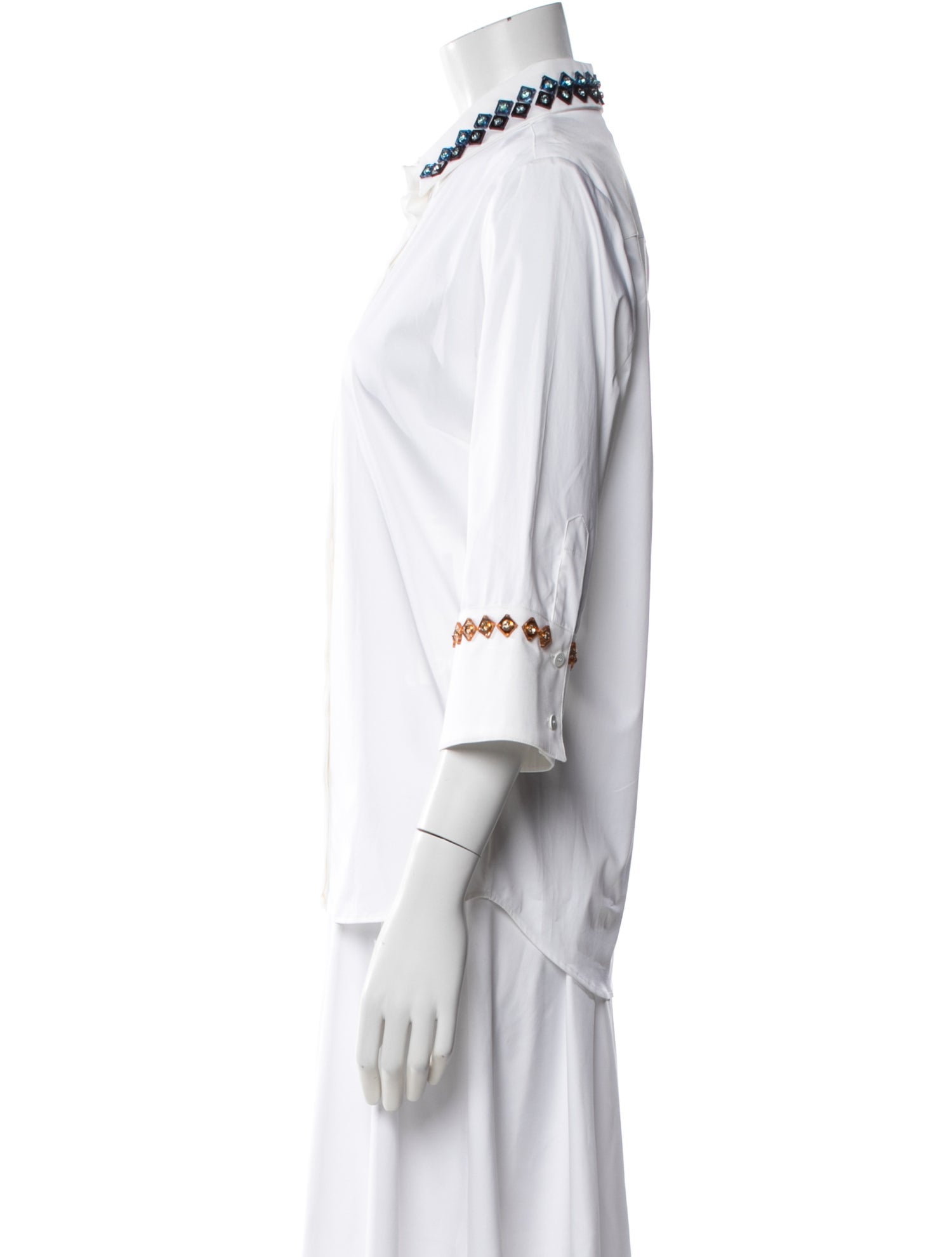 Mary Katrantzou Printed Three-Quarter Sleeve Button-Up Top