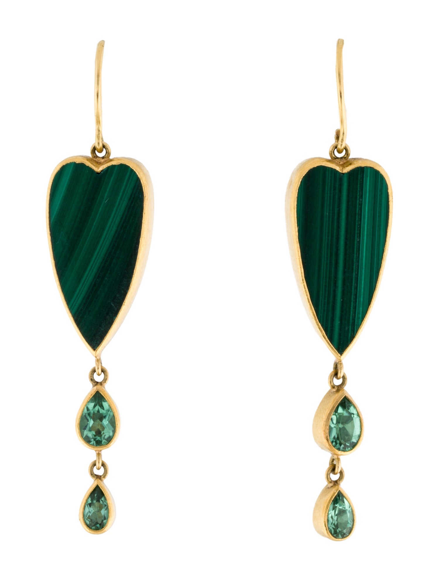 Mallary Marks 22K Malachite & Tourmaline Heart Drop Earrings