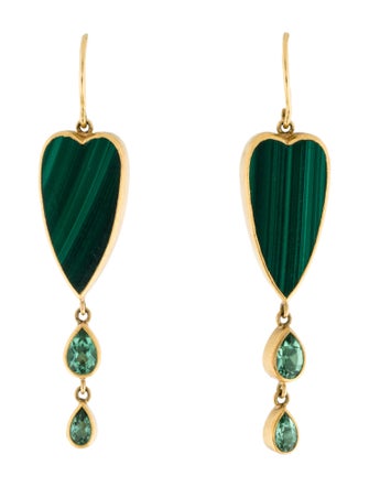 Mallary Marks 22K Malachite & Tourmaline Heart Drop Earrings