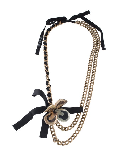 Marni Horn Flower Multi-Chain Necklace Brass