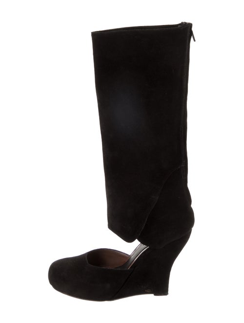 Marni Suede Round-Toe Wedge Boots Black