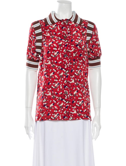 Marni Silk Floral Print Button-Up Top Red
