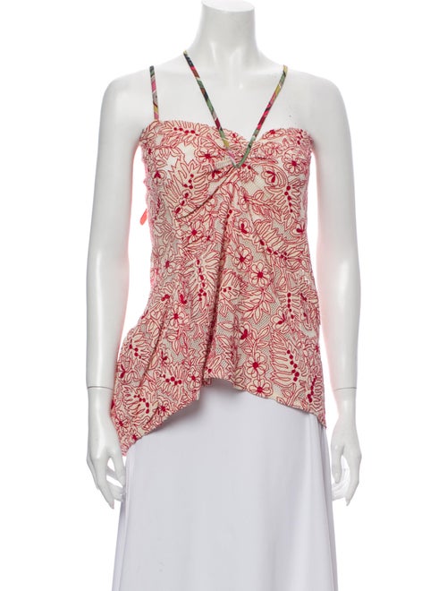 Marni Floral Print V-Neck Top Red