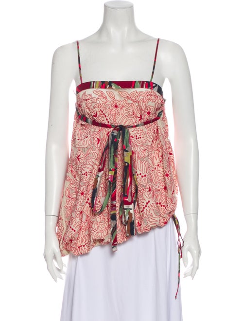 Marni Floral Print Square Neckline Blouse Red