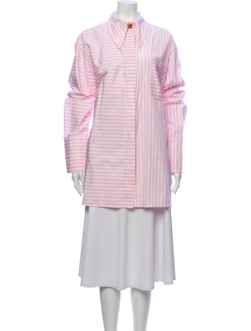 Marni Striped Long Sleeve Button-Up Top Pink