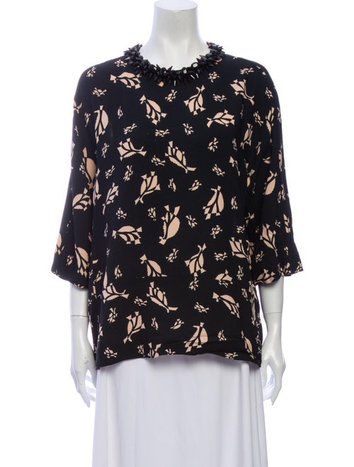 Marni Floral Print Crew Neck Blouse Black