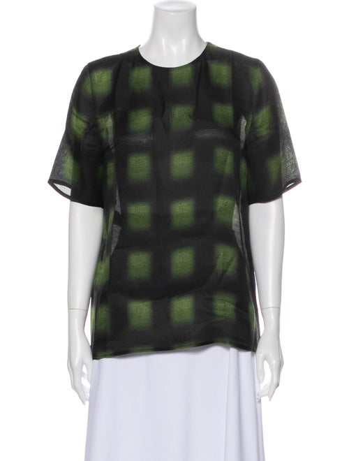 Marni Silk Plaid Print T-Shirt Green