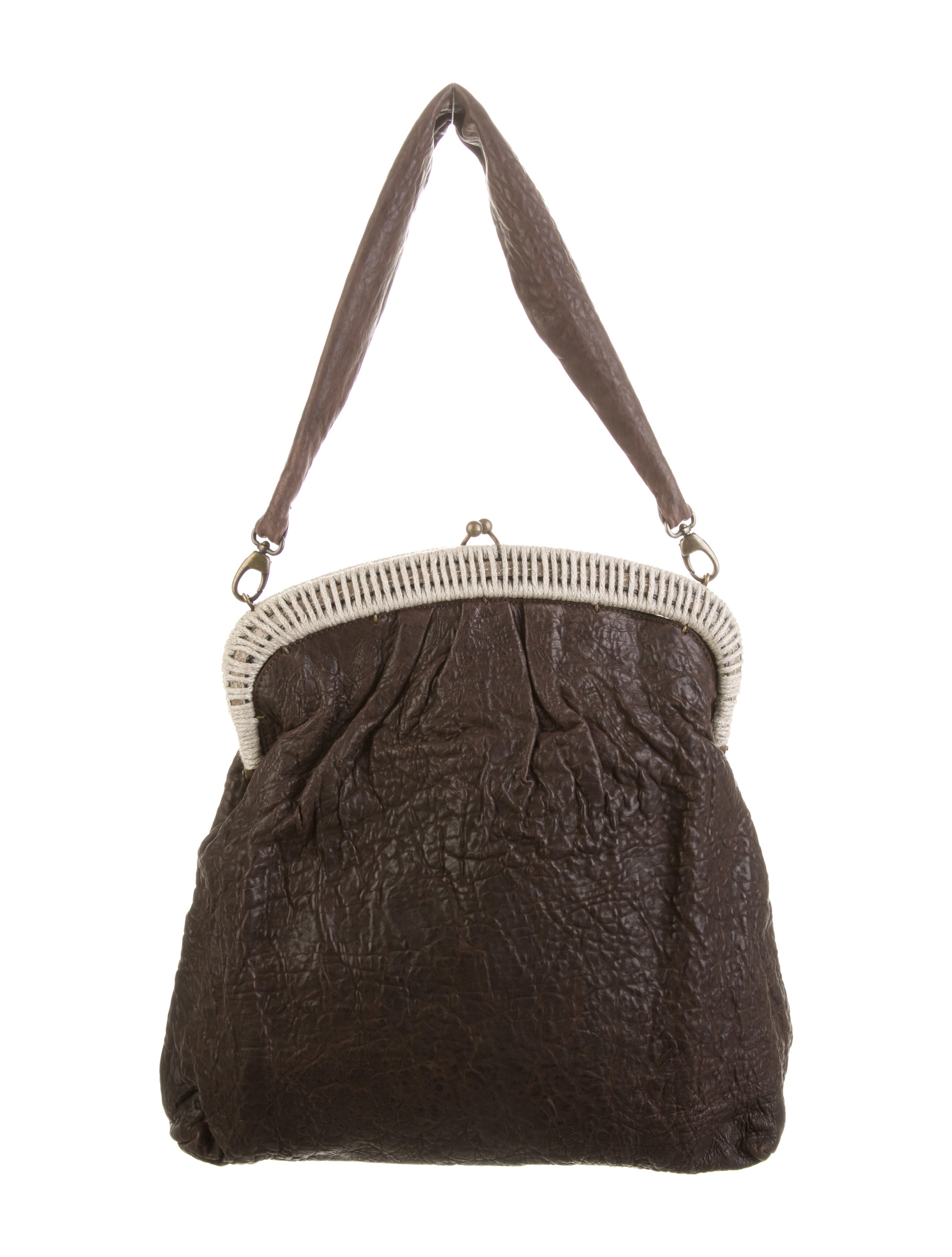 Marni Metallic Leather & Satin Shoulder Bag Brown Shoulder Bags, Handbags MAN55755 The