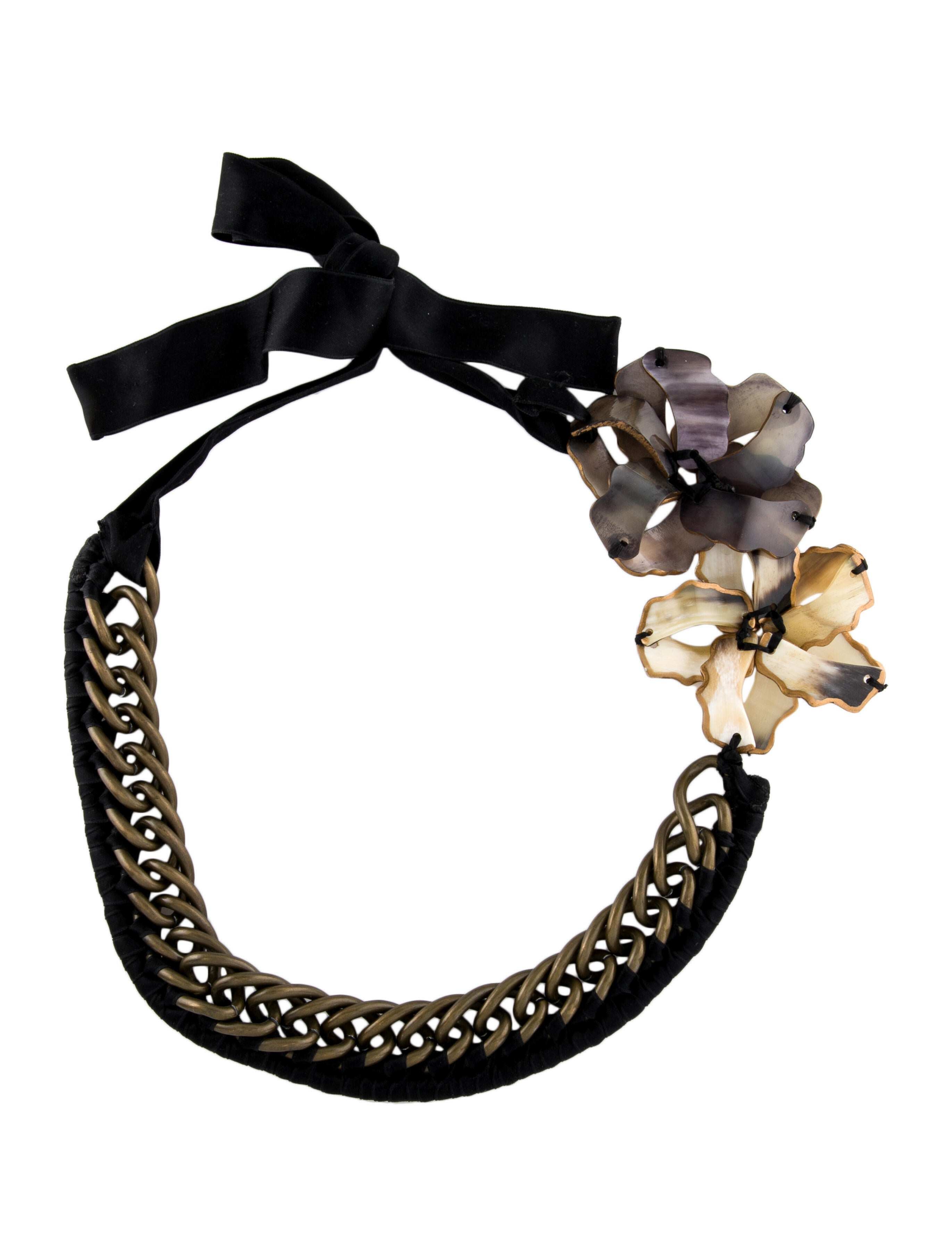 Marni Adjustable Leather Flower Necklace GoldTone Metal Collar