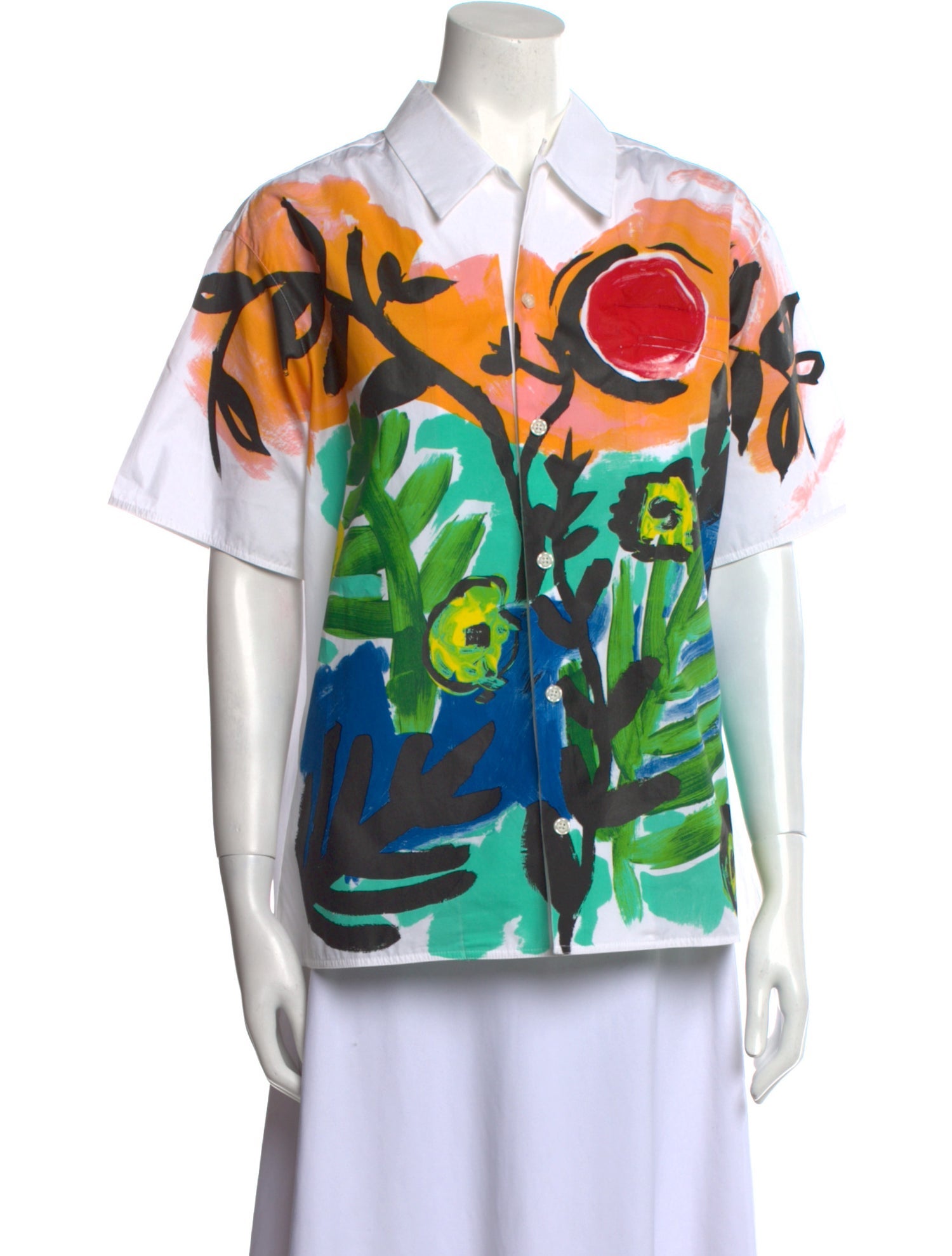 Marni Printed Short Sleeve Button-Up Top