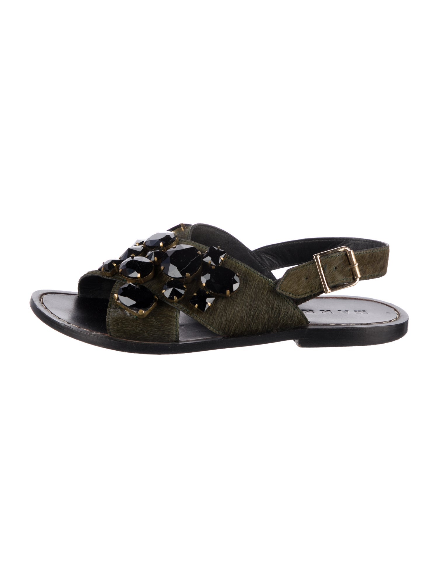 Marni Ponyhair Crystal Embellishments Slingback Sandals