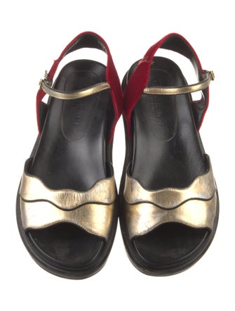 Marni Leather Colorblock Pattern Slingback Sandals