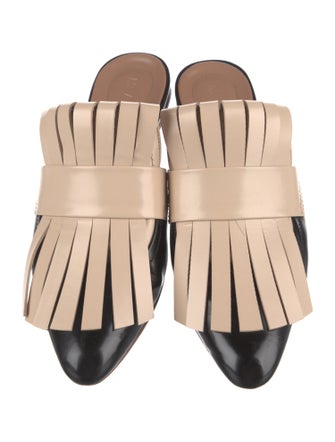 Marni Leather Fringe Trim Accent Mules