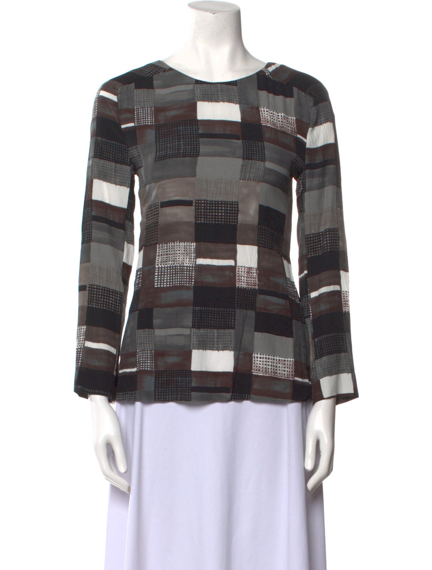Marni Plaid Print Bateau Neckline Blouse