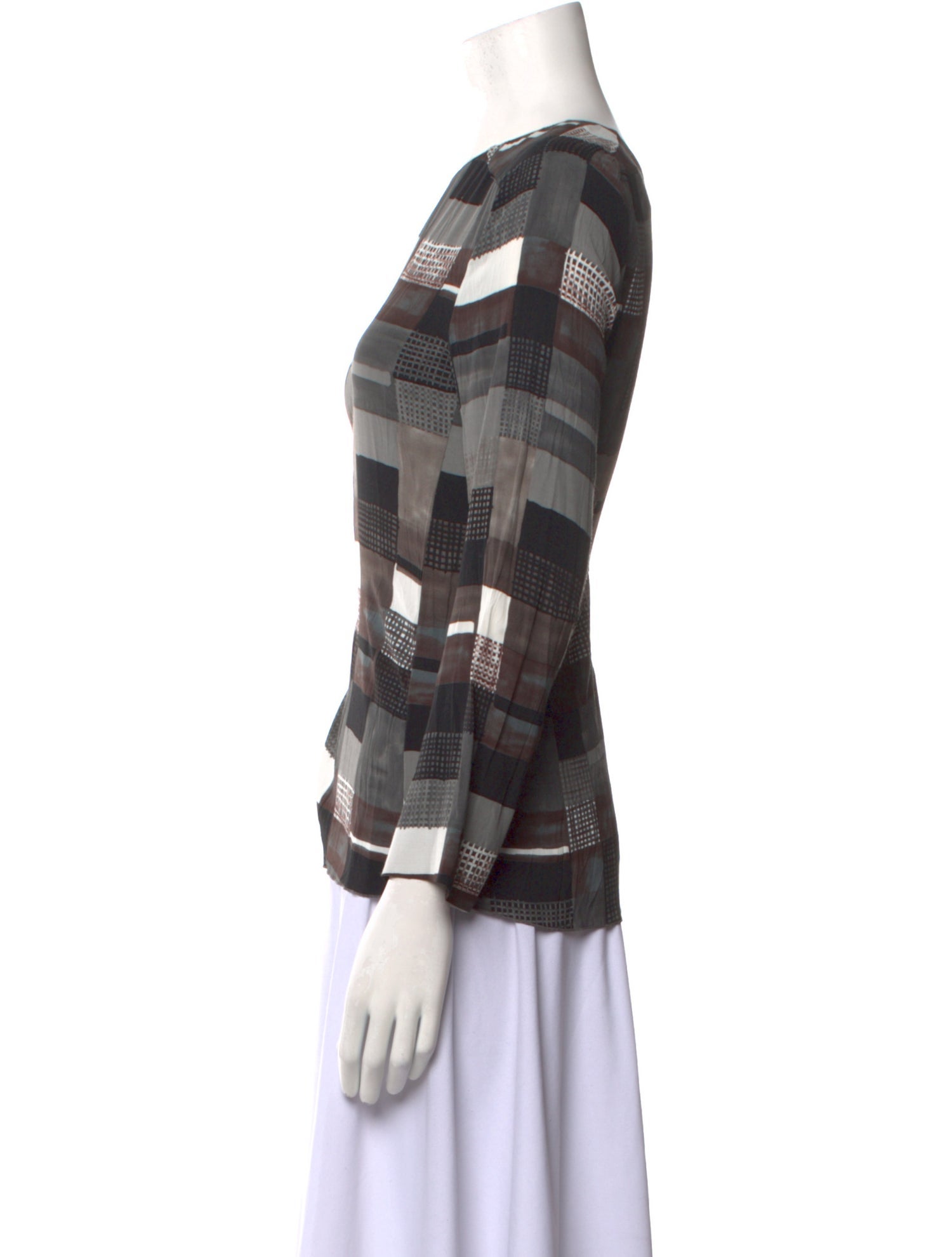 Marni Plaid Print Bateau Neckline Blouse