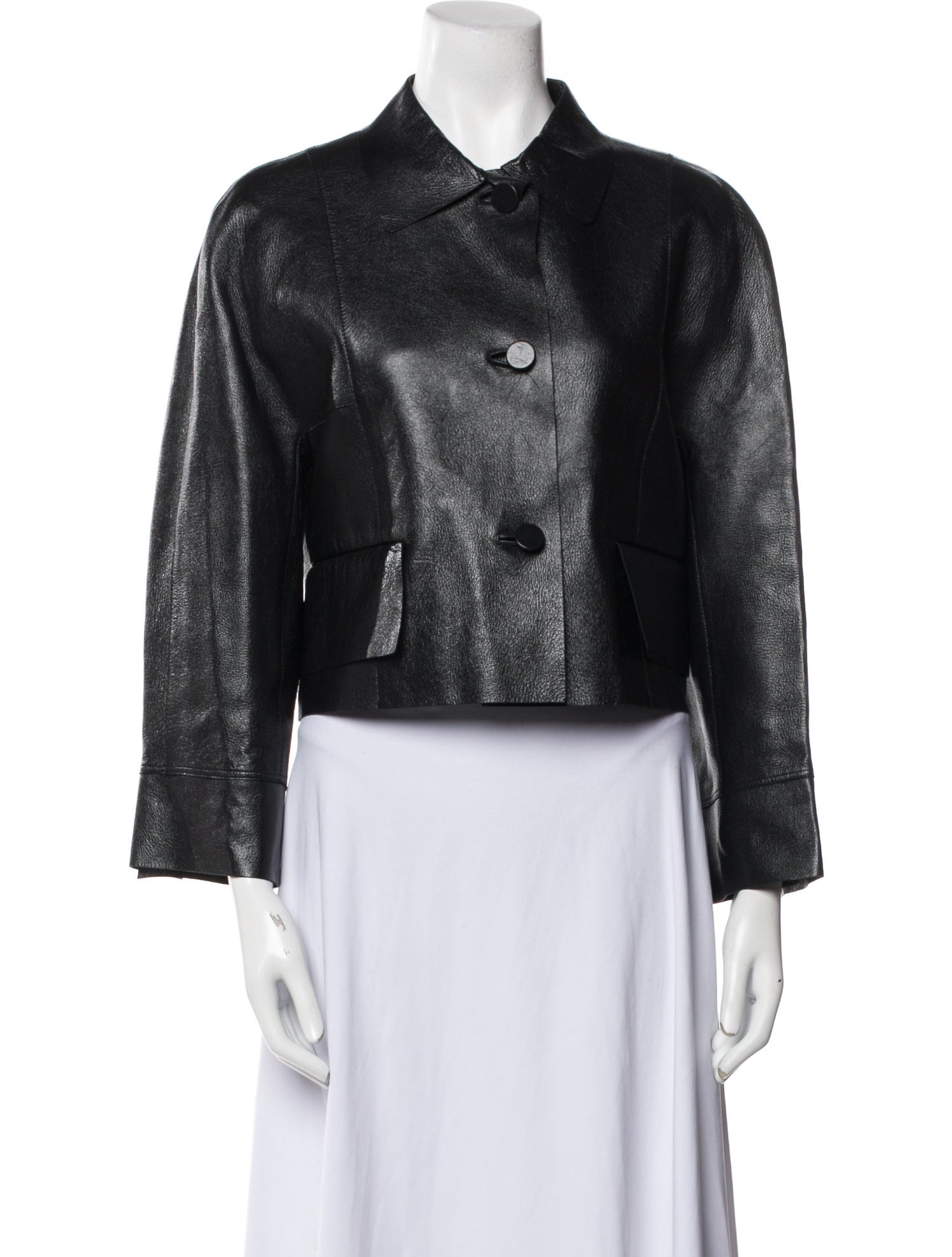 新品未使用 MARNI Fake Leather Jacket-Black Black leather jacket with Marni Symbol | Marni