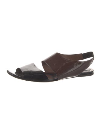 Marni Patent Leather Colorblock Pattern Slingback Sandals